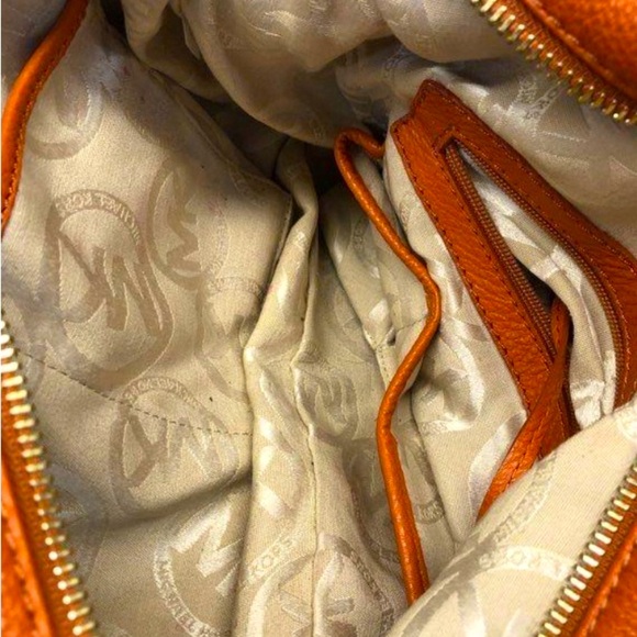Michael Kors Orange Pebbled Leather Zip Top Satchel Shoulder Bag - Picture 13 of 15